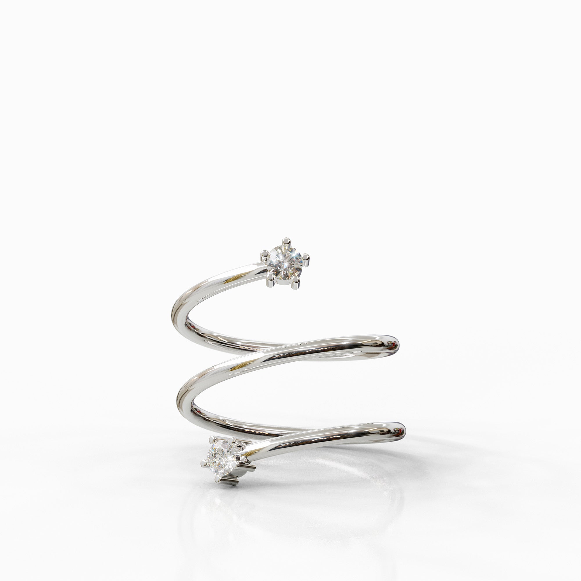 טבעת זהב לבן Adriana בעיצוב ספירלה מודרני עם יהלומים