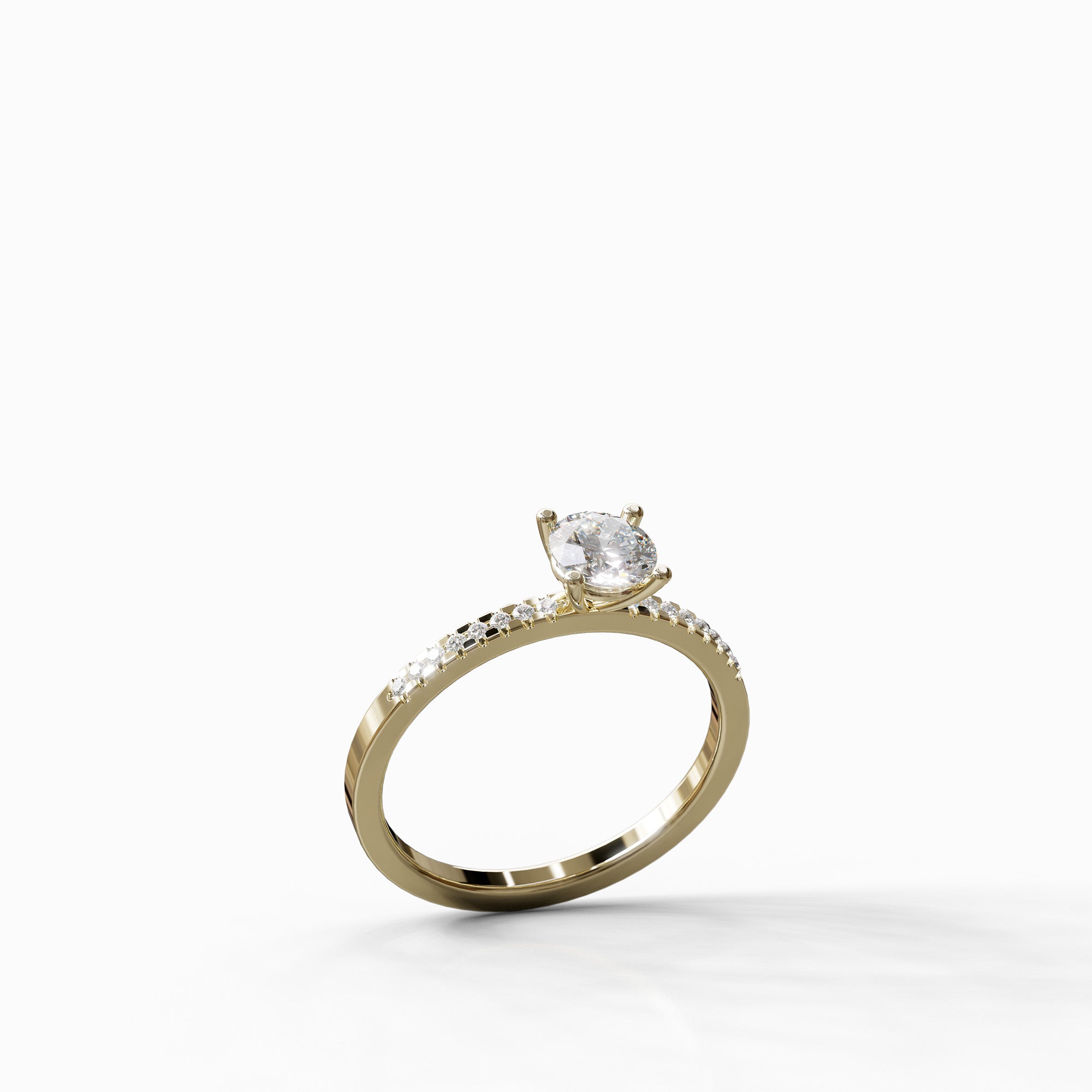 טבעת אמבר זהב צהוב 14 קראט משובצת יהלומים טבעיים בעיצוב קלאסי