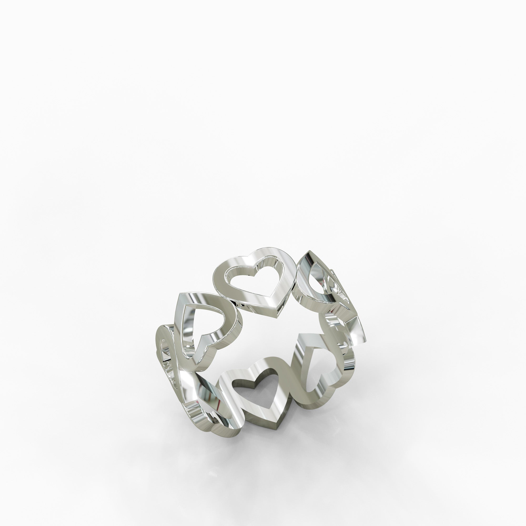 טבעת לבבות דגם Amore מזהב לבן בגימור מבריק