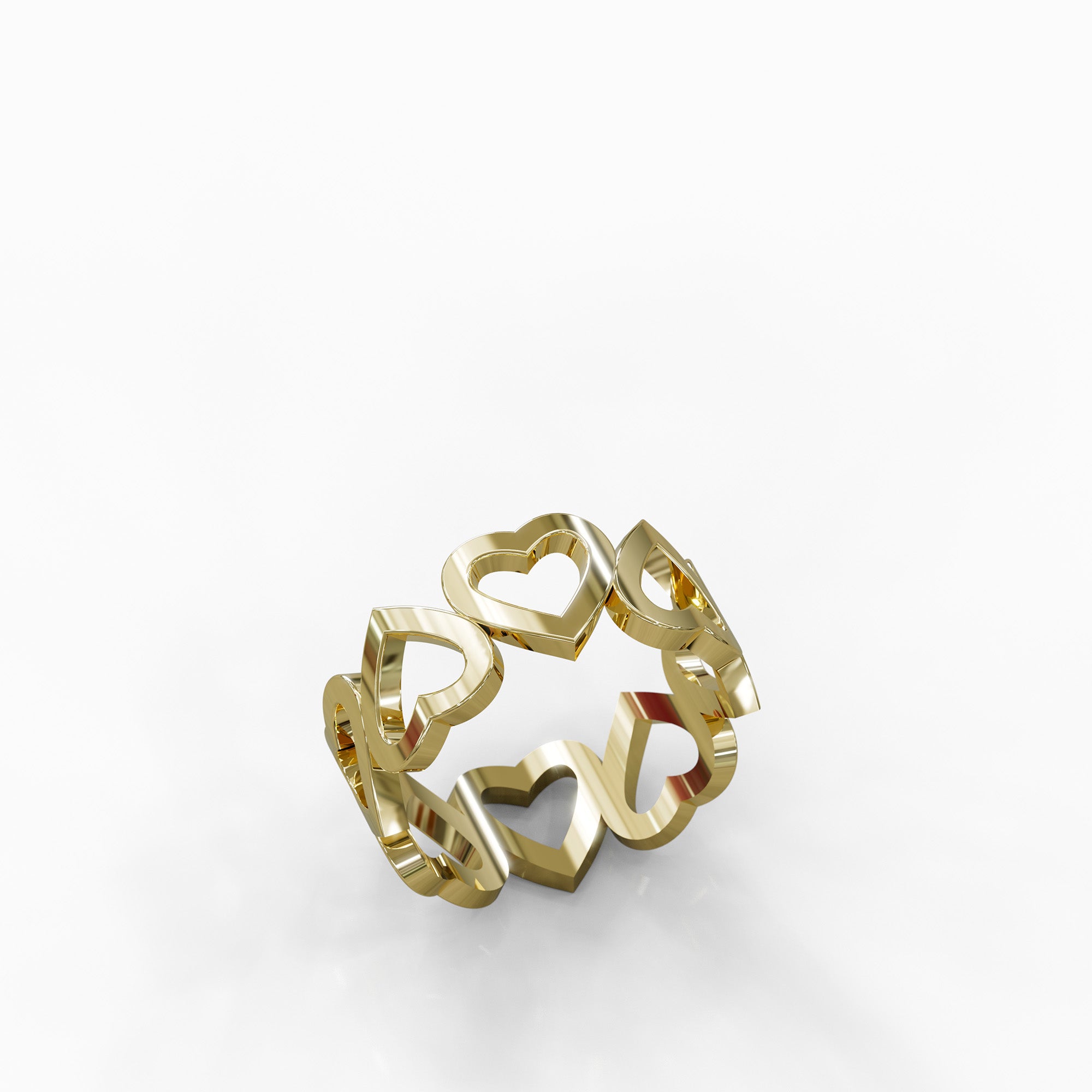 טבעת Amore מזהב צהוב בעיצוב שרשרת לבבות מחוברים