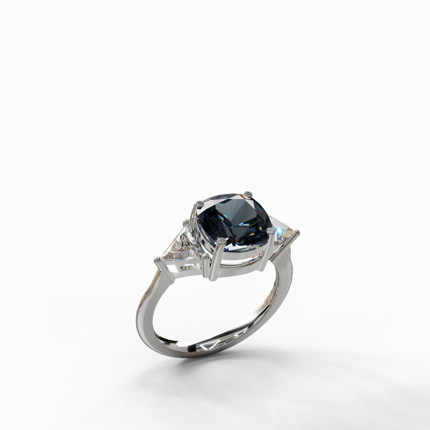 טבעת Arbel מזהב לבן 14 קראט בשיבוץ אבן בלו טופז לונדון מרכזית וצמד יהלומים טבעיים בחיתוך טריליון