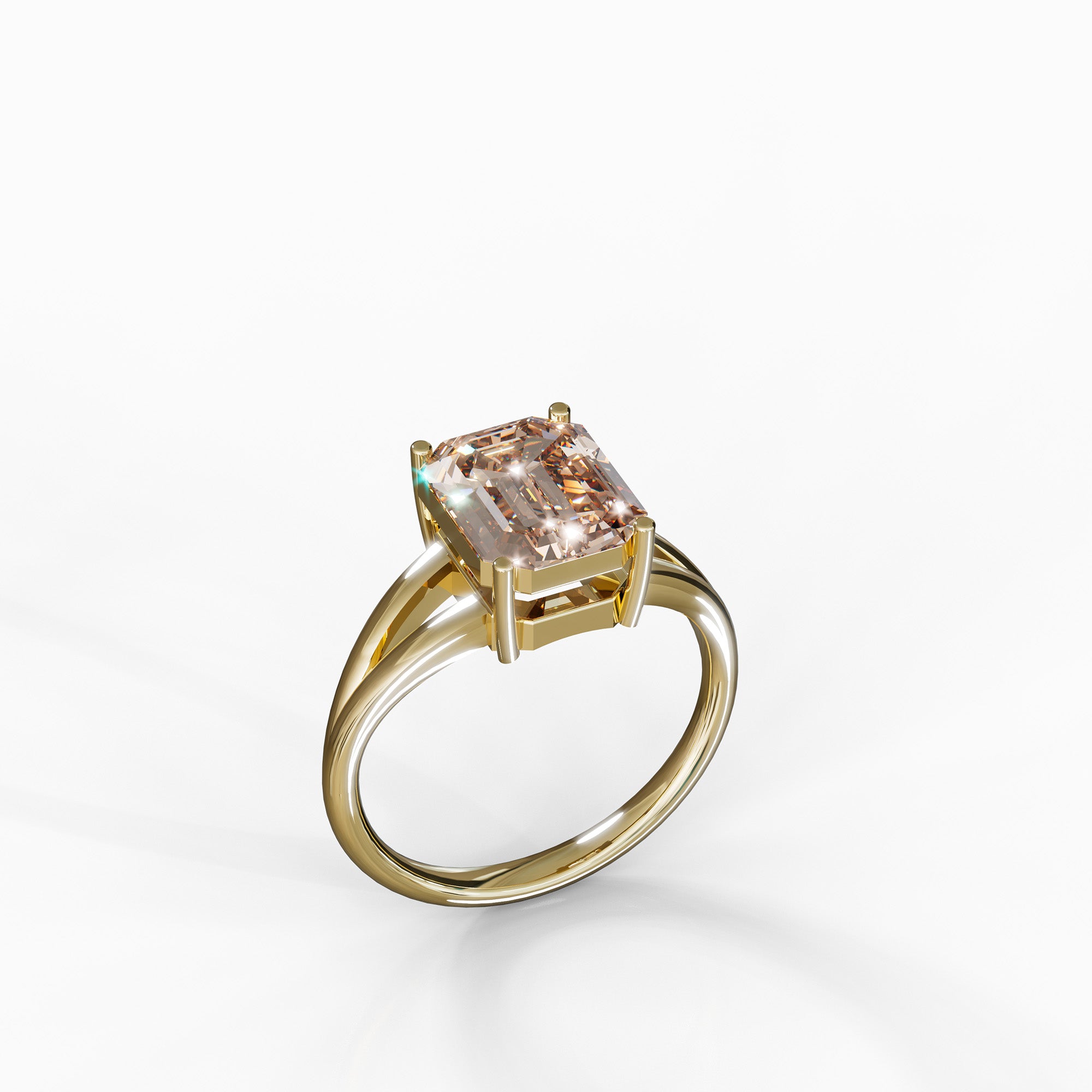 טבעת Candy מזהב צהוב בשיבוץ אבן מורגנייט ורודה בחיתוך מלבני