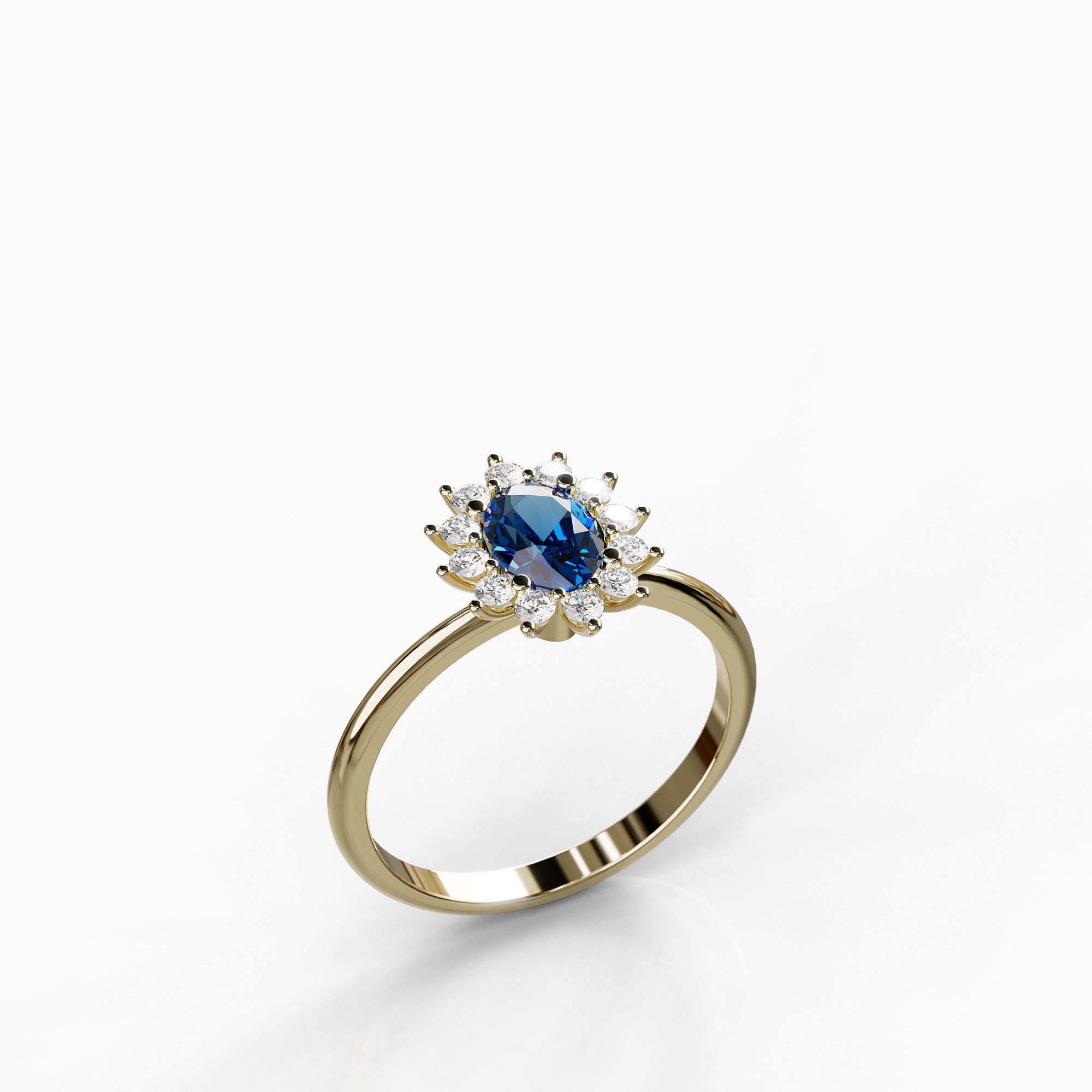 טבעת ספיר ויהלומים דגם Diana מזהב צהוב