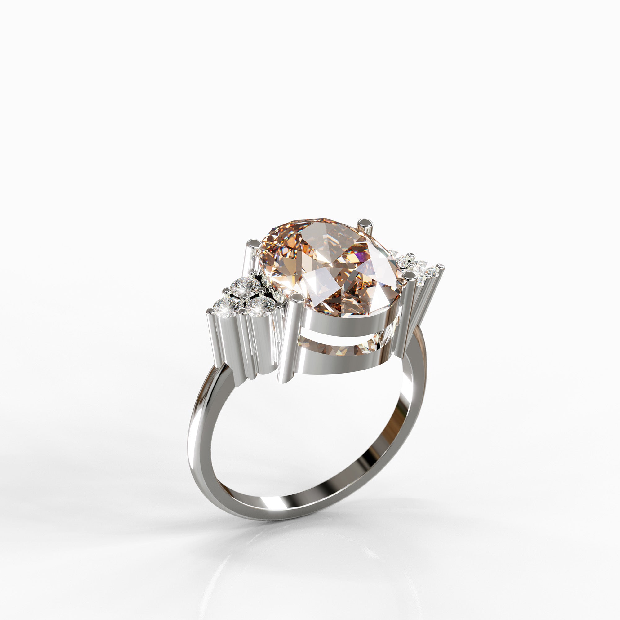 טבעת זהב לבן בשיבוץ מורגנייט ויהלומים דגם Eva