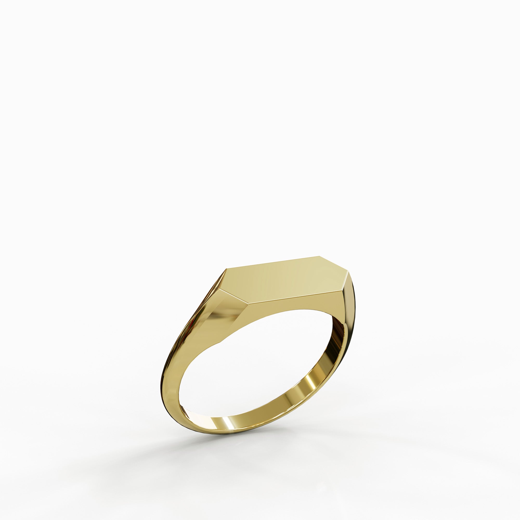 טבעת Gally מזהב צהוב 14 קראט – טבעת חותם בעיצוב גיאומטרי נקי