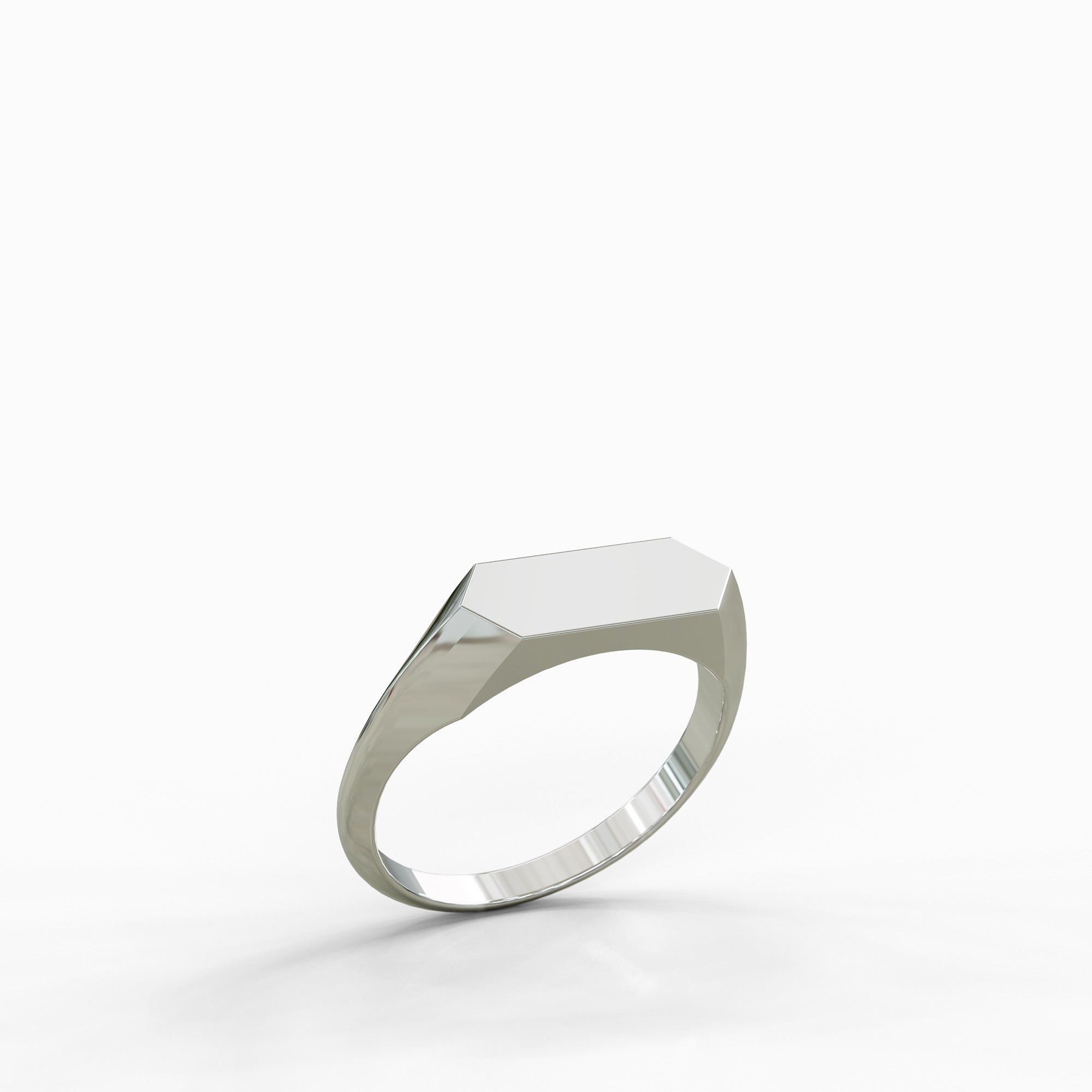 טבעת חותם מזהב לבן דגם Gally – עיצוב מודרני בקו נקי