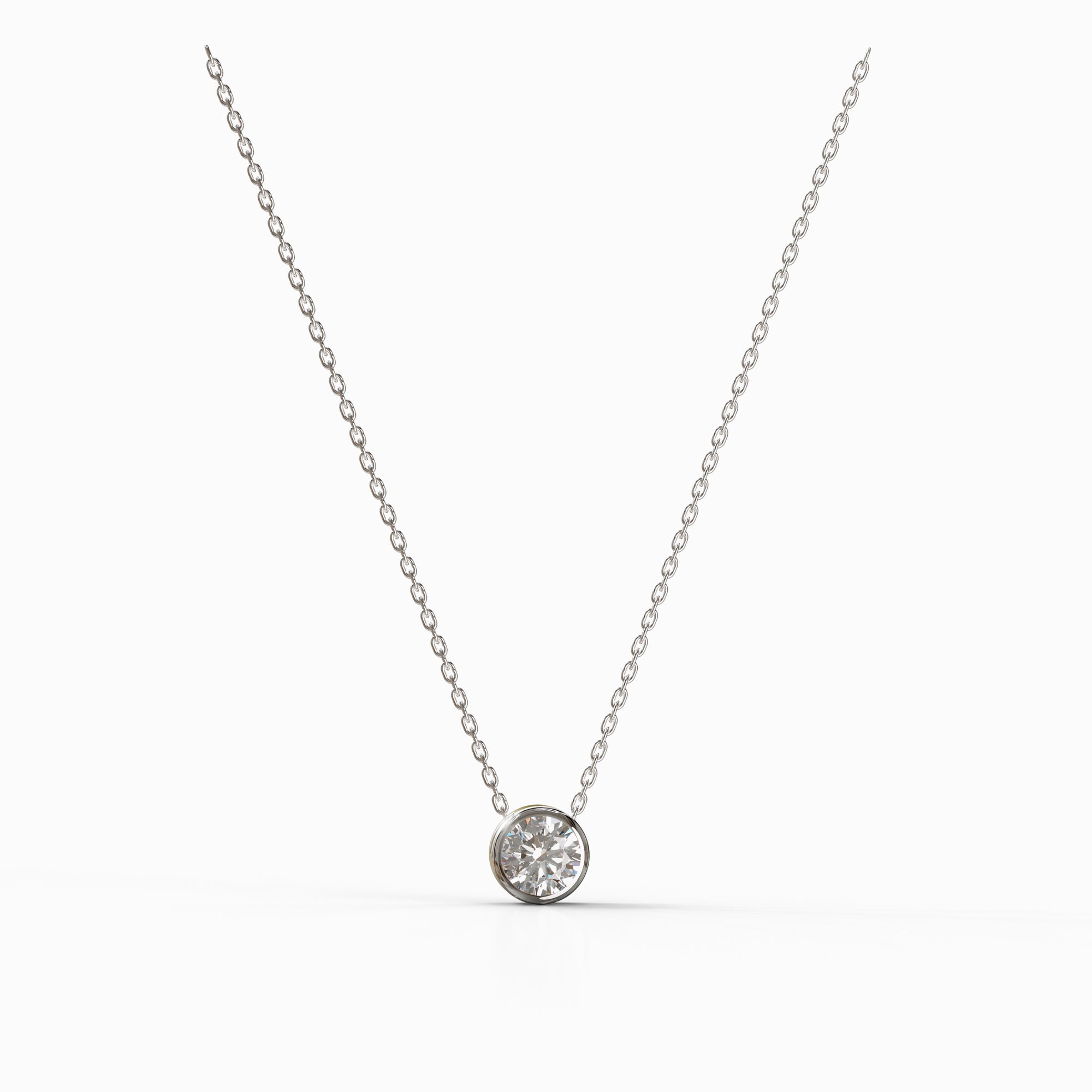 שרשרת יהלום דגם Gefen מזהב לבן - תליון סוליטר עדין עם יהלום טבעי נוצץ למראה נקי ואלגנטי