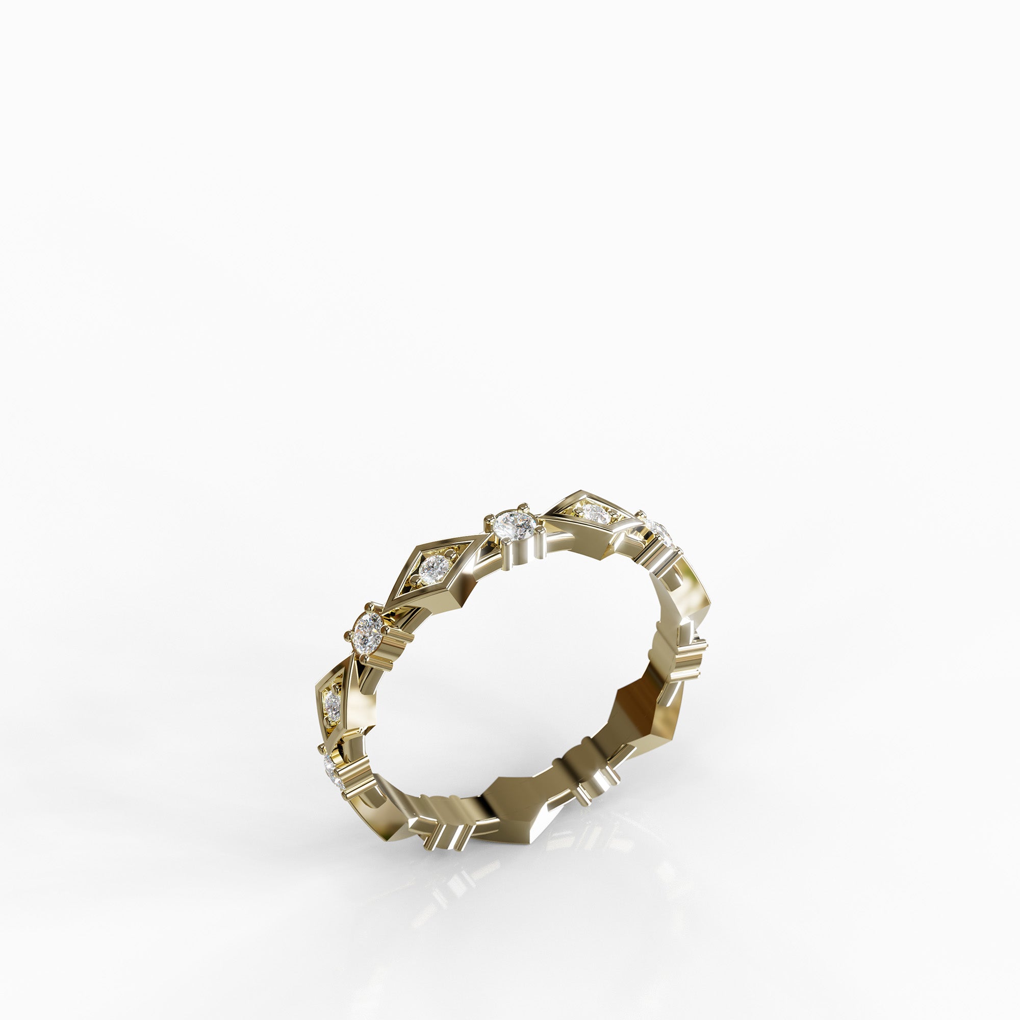 טבעת יהלומים גיאומטרית דגם Glamor מזהב צהוב