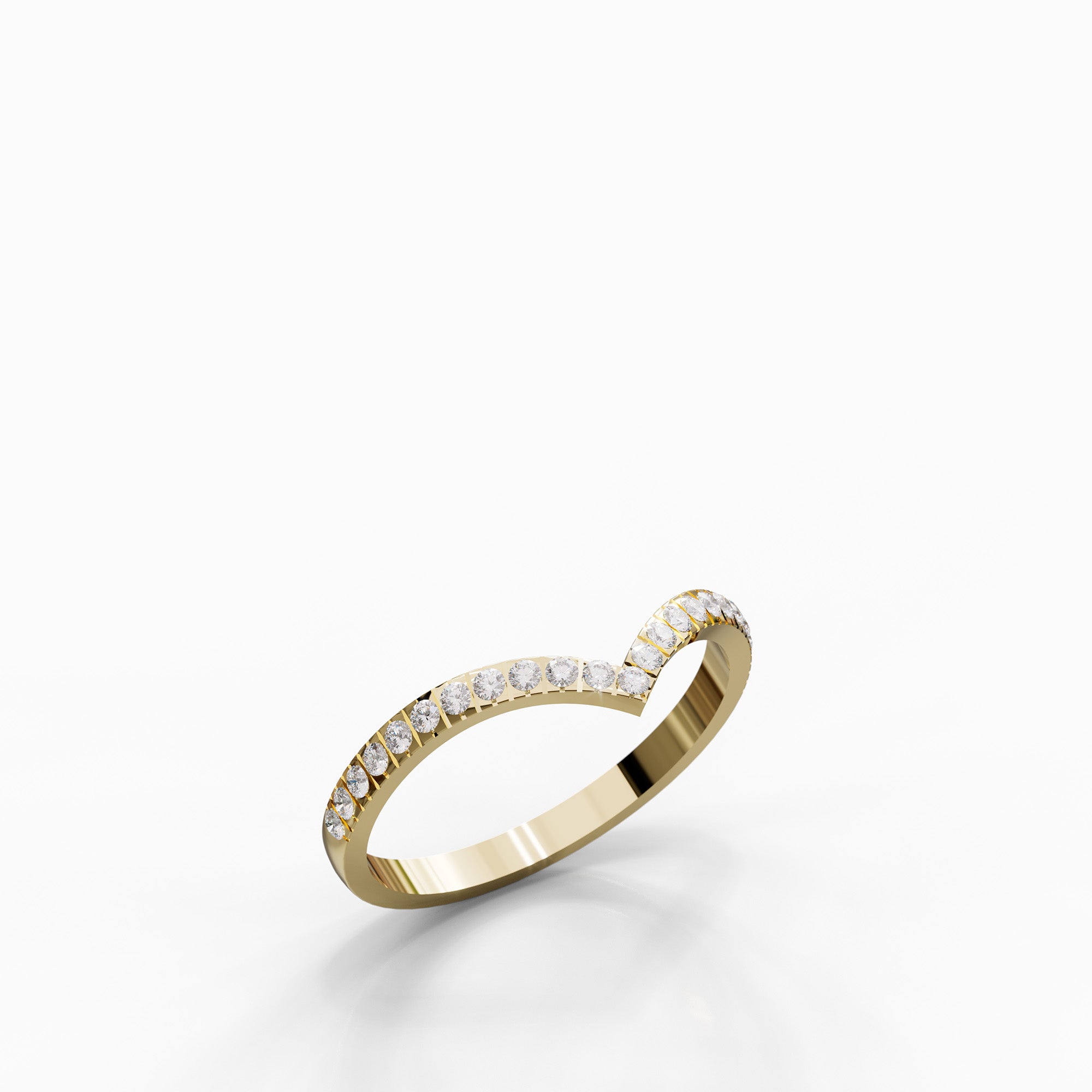 טבעת וי זהב צהוב ויהלומים דקה ויוקרתית למראה שכבות