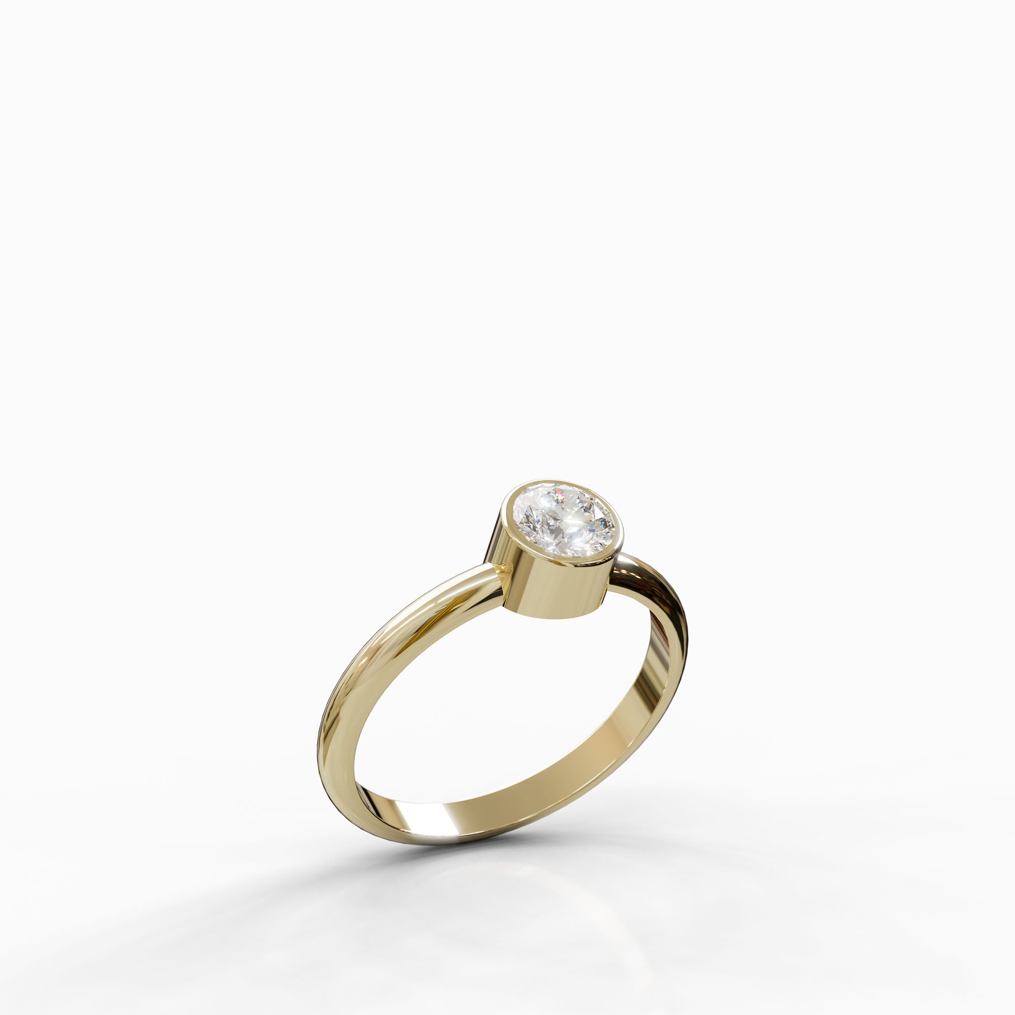 טבעת סוליטייר Hayley זהב צהוב 14 קראט עם יהלום טבעי בשיבוץ כוס מודרני