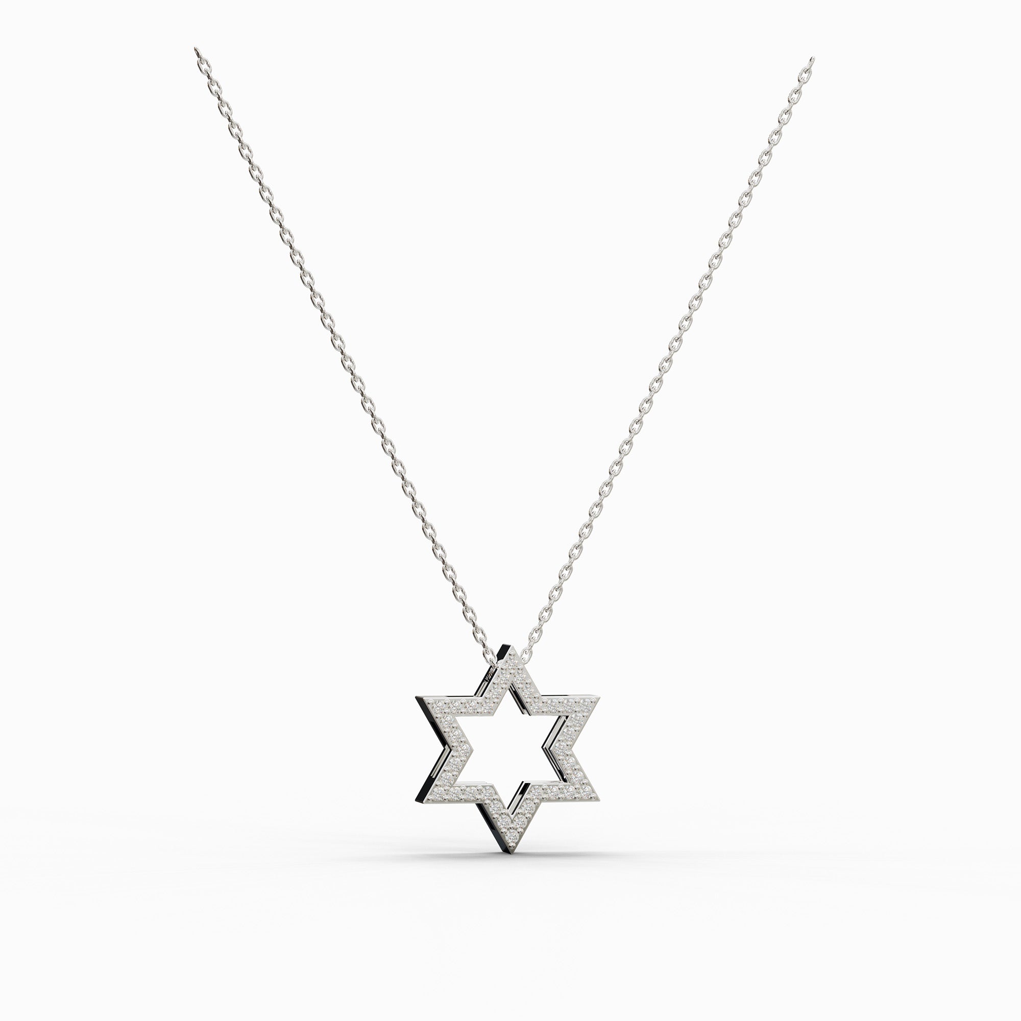 שרשרת מגן דוד משובצת יהלומים מזהב לבן – עיצוב עוצמתי ואלגנטי