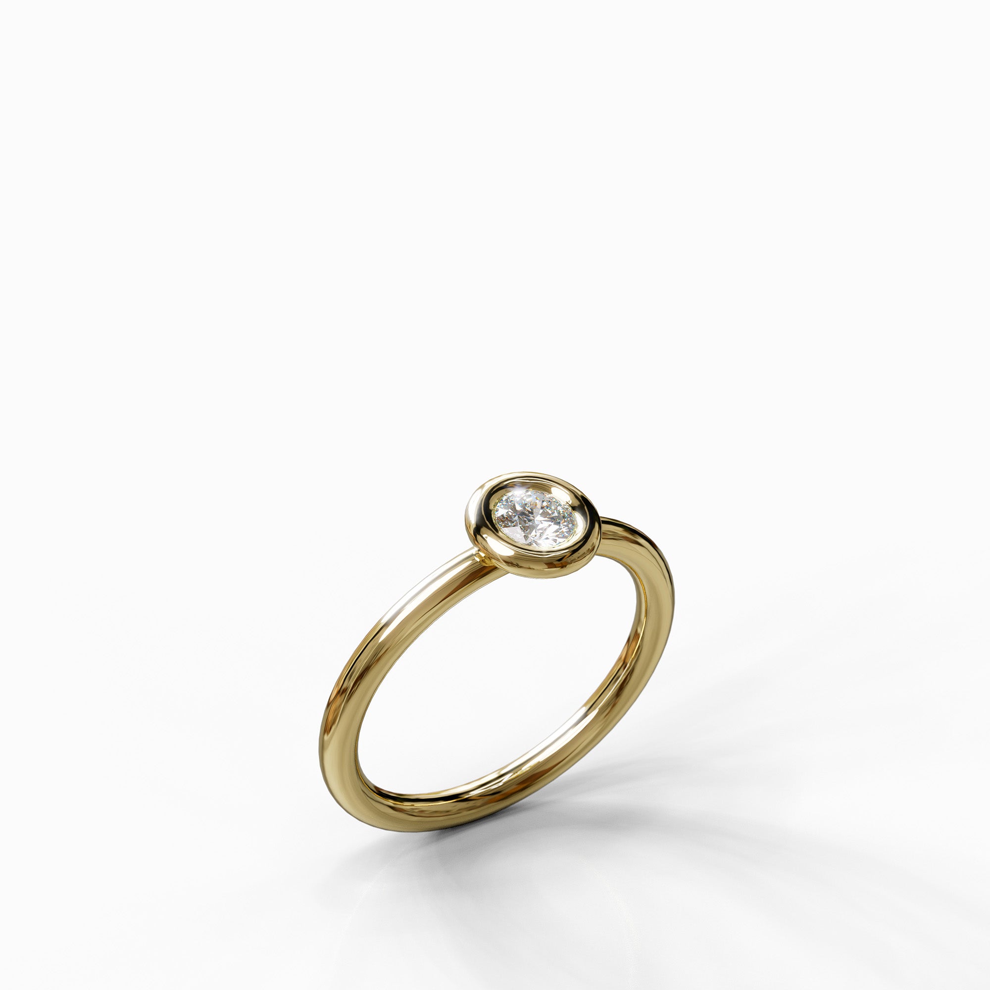 טבעת Lady זהב צהוב 14 קראט עם יהלום בשיבוץ כוס מודרני ונקי