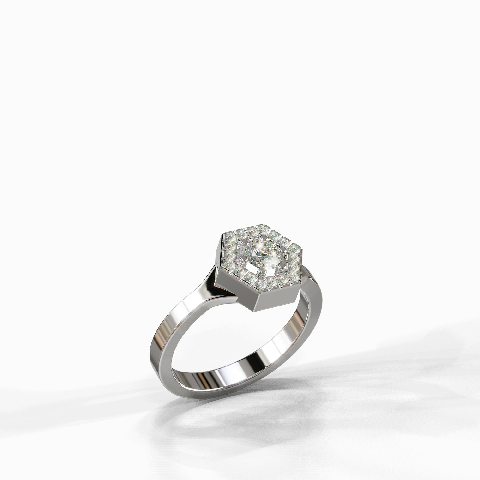 טבעת יהלומים דגם Lian מזהב לבן - מבנה גיאומטרי ייחודי המשלב קלאסיקה ויוקרה מודרנית