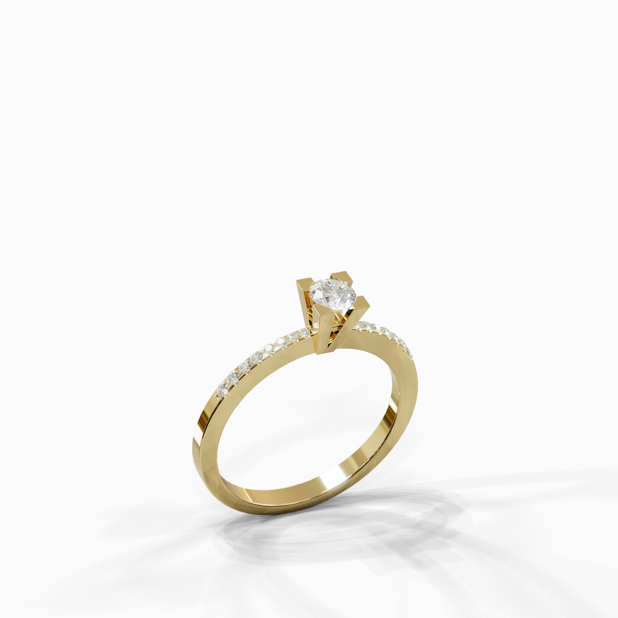 טבעת אירוסין Maayan מזהב צהוב 14 קראט בשיבוץ יהלום מרכזי בולט ושורת יהלומים נוצצים בצידי הטבעת