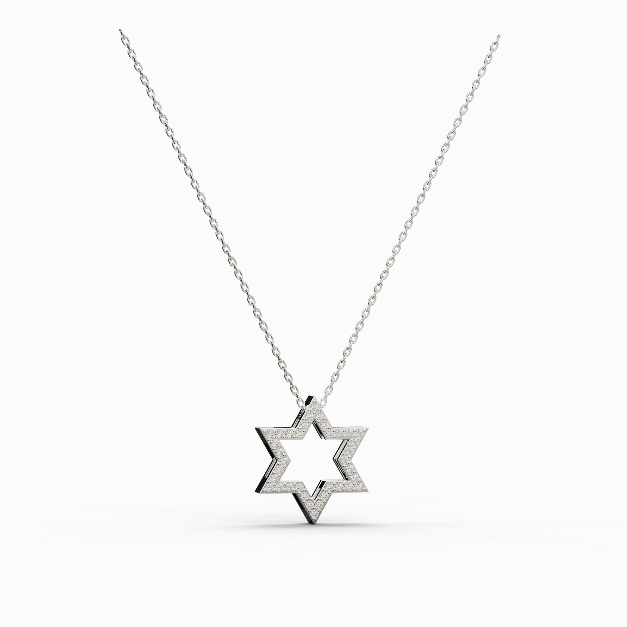 שרשרת מגן דוד מזהב לבן עם יהלומים