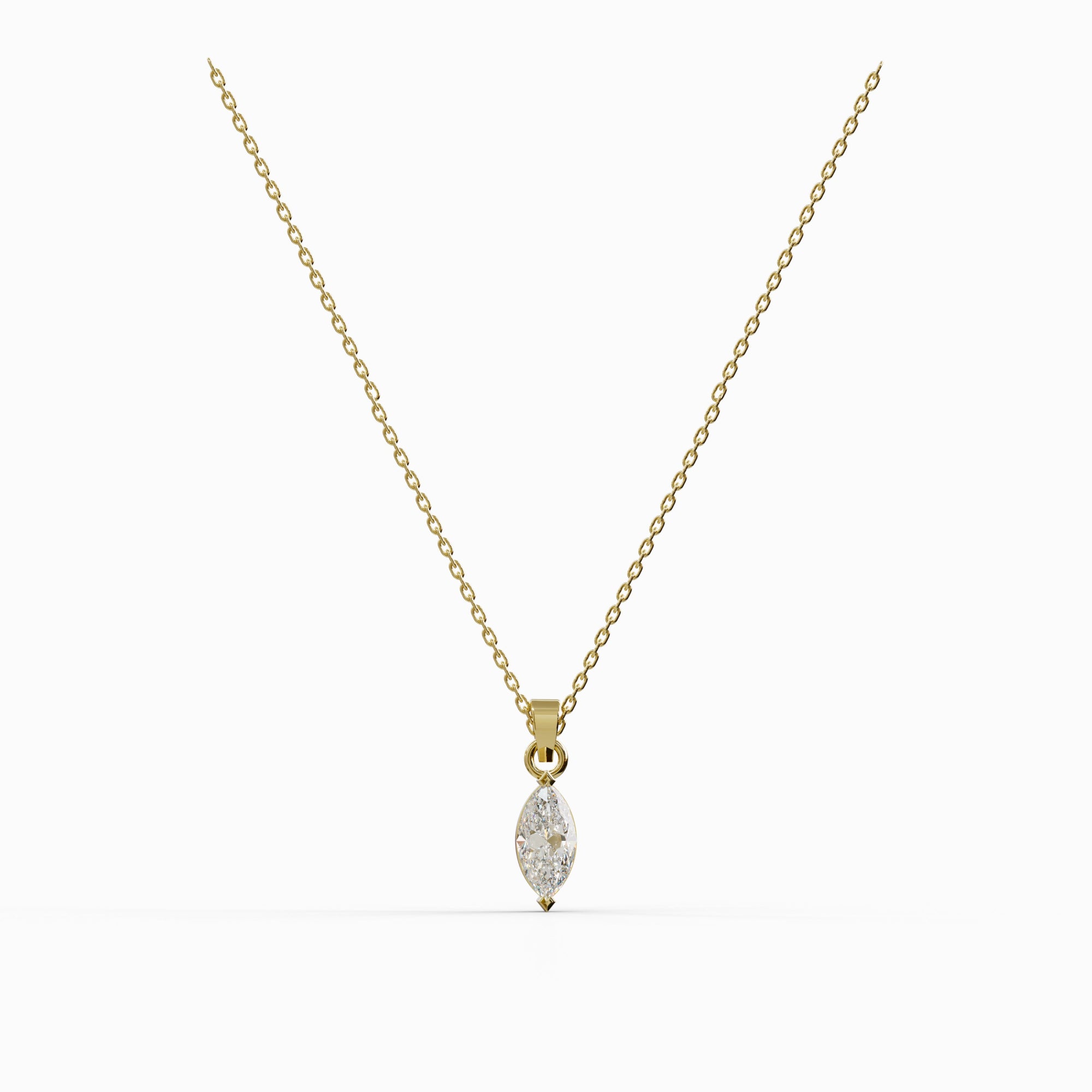 שרשרת Marquise Diamond מזהב צהוב 14 קראט עם יהלום טבעי בחיתוך מרקיזה יוקרתי.