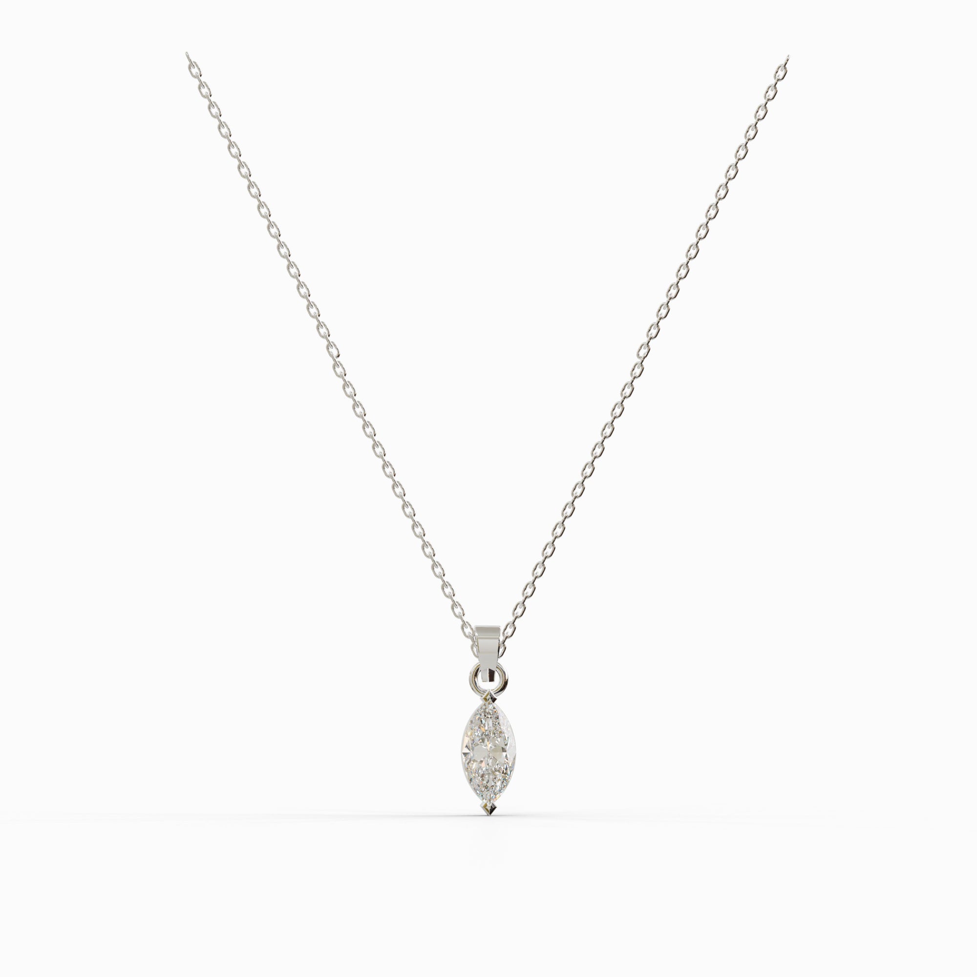 שרשרת יהלום דגם מרקיזה מזהב לבן - תליון בעיצוב נקי ומודרני המעניק מראה מוארך ואצילי