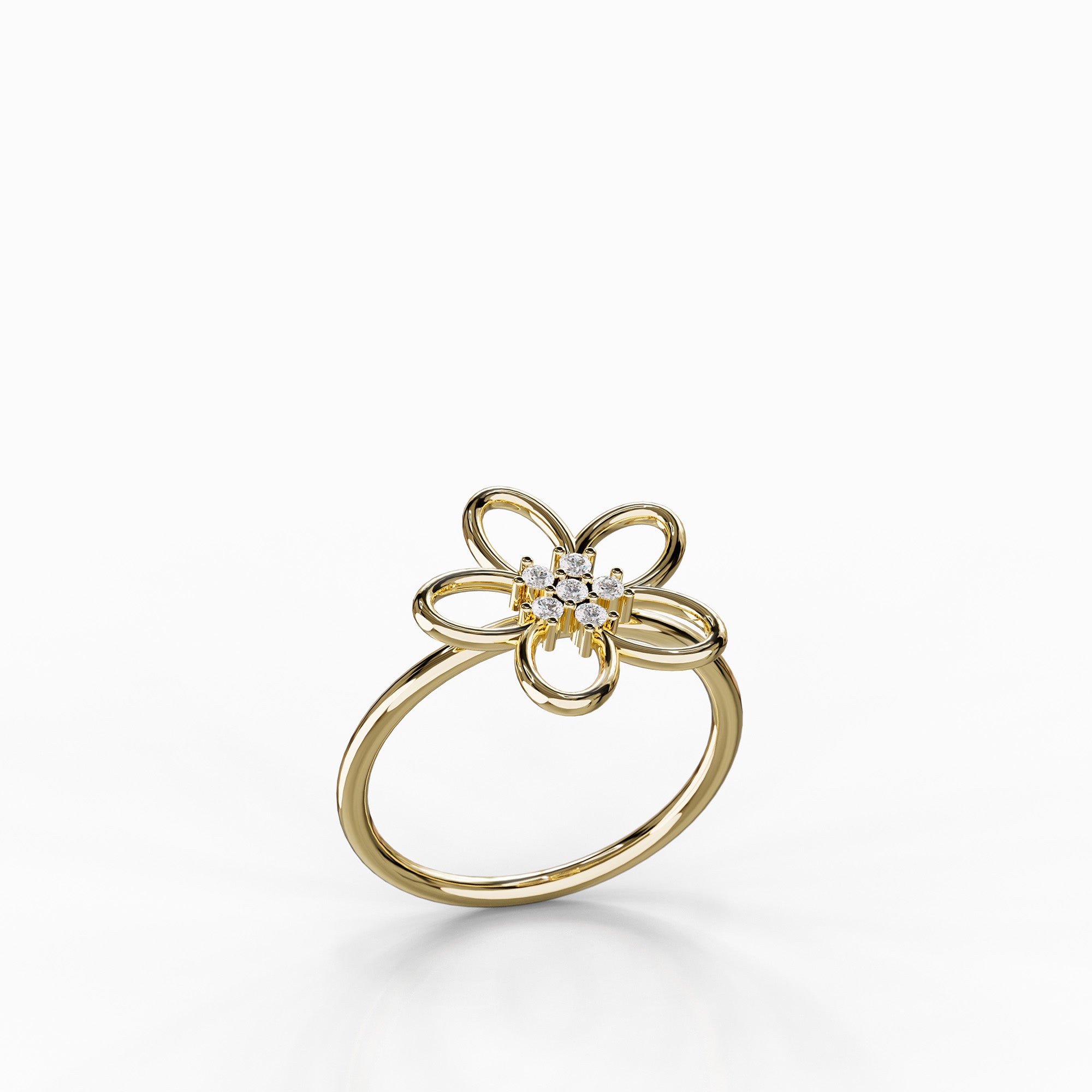 טבעת Nicole מזהב צהוב בעיצוב פרח משובצת 6 יהלומים