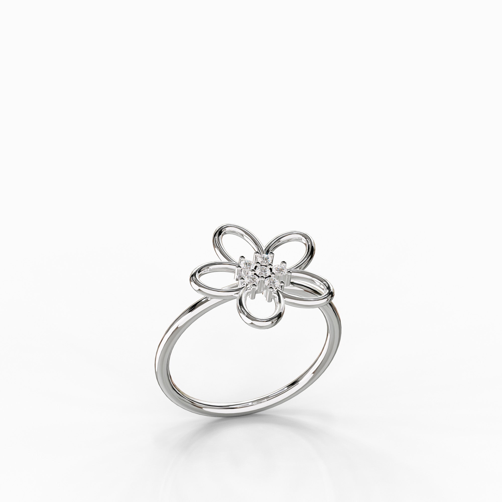 טבעת פרח משובצת יהלומים דגם Nicole מזהב לבן