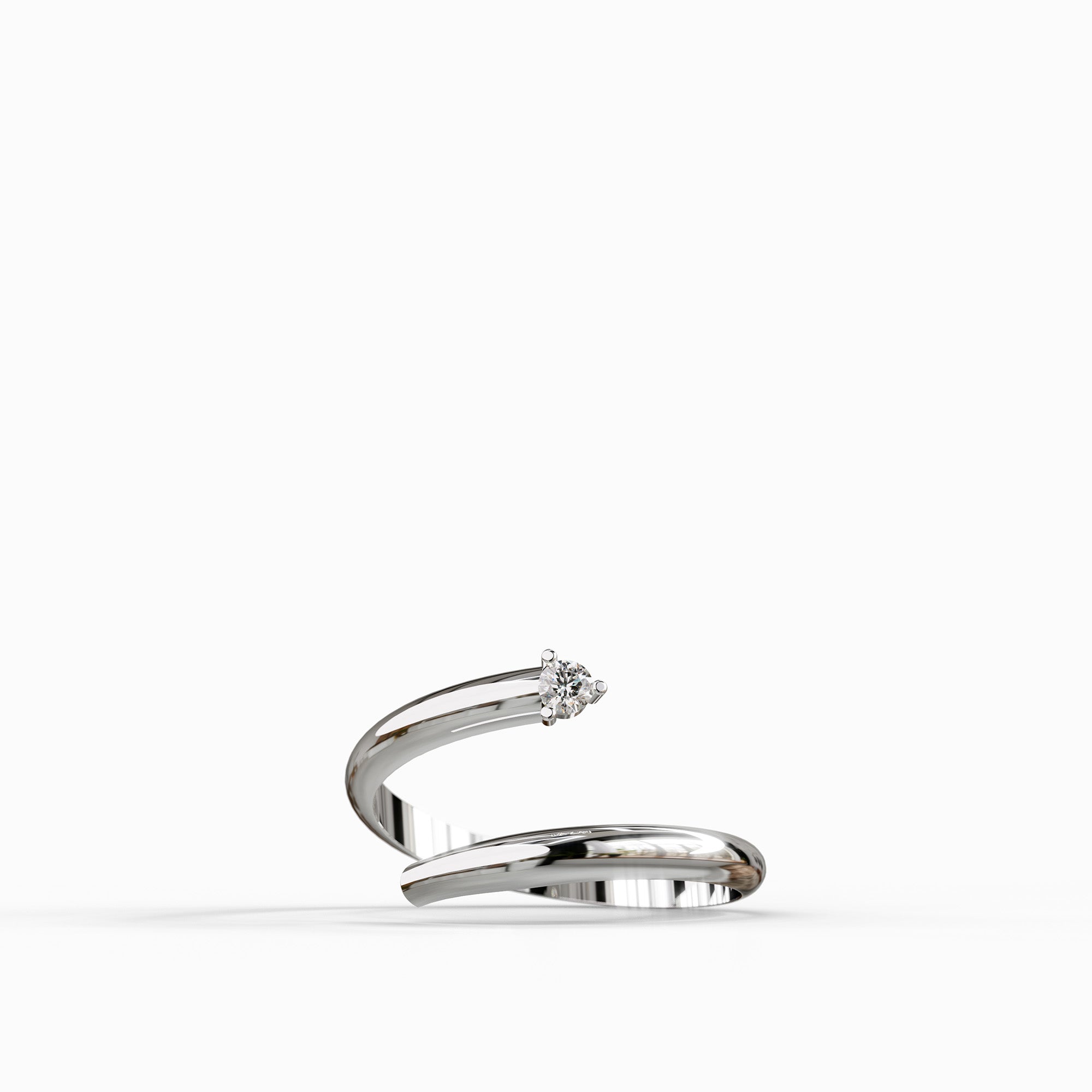 טבעת Nikka מזהב לבן 14 קראט בעיצוב ספירלי פתוח משובצת יהלום טבעי