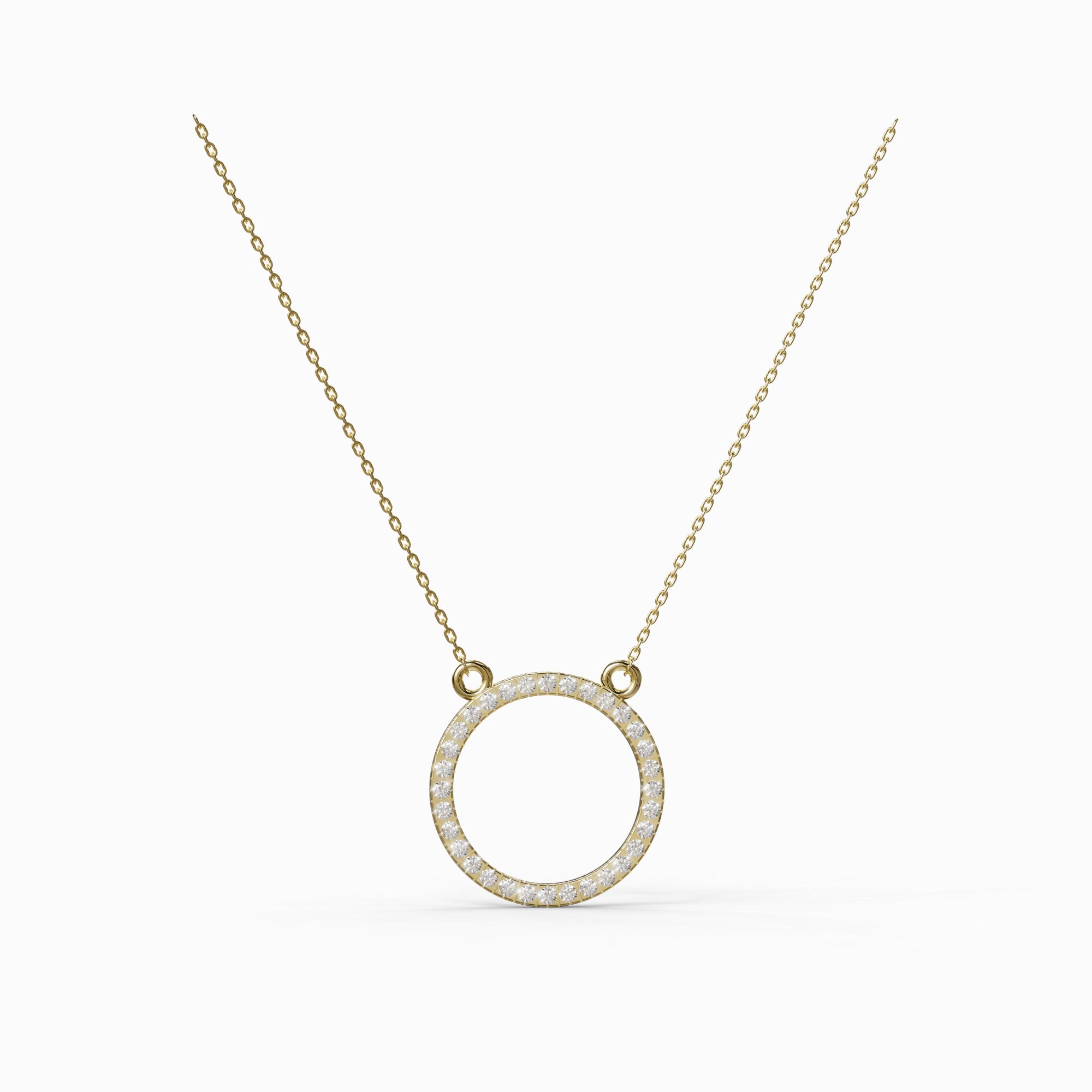 שרשרת Round מזהב צהוב 14 קראט בעיצוב עיגול גיאומטרי משובץ ב-32 יהלומים טבעיים