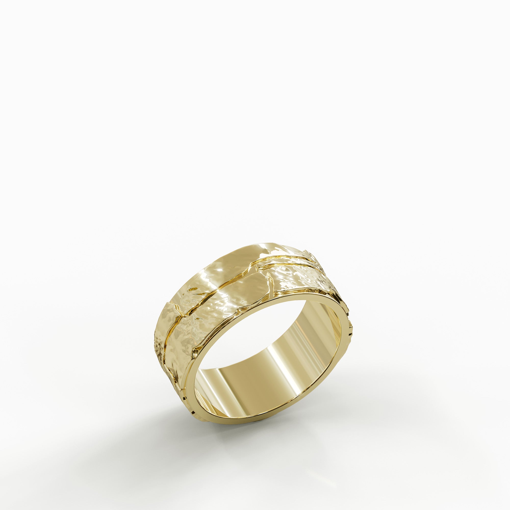 טבעת נישואין Tamar מזהב צהוב 14 קראט בטקסטורה ייחודית