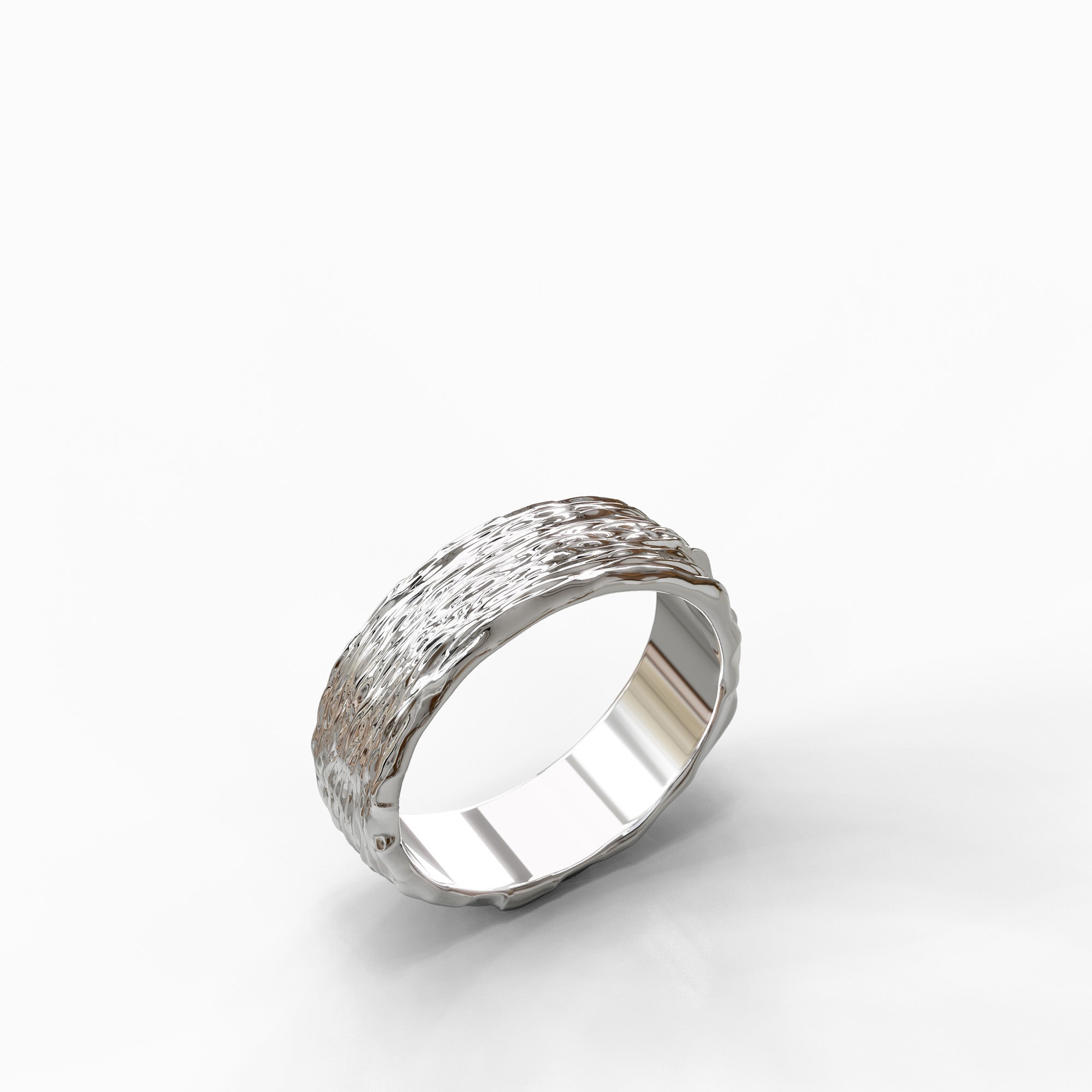 טבעת נישואין רחבה מזהב לבן בגימור סלעים דגם Vanessa