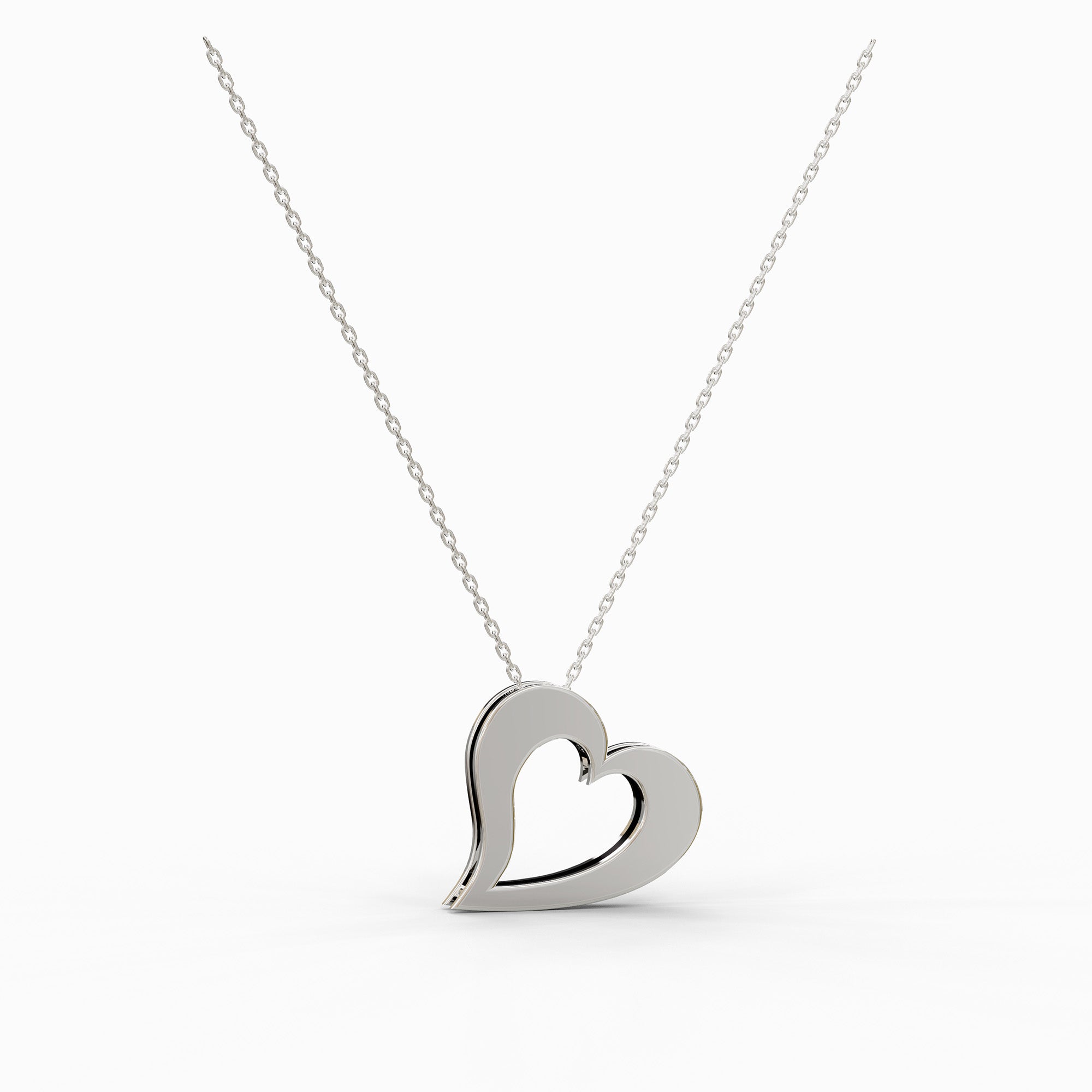 שרשרת עם תליון לב פתוח מזהב לבן בגימור מבריק