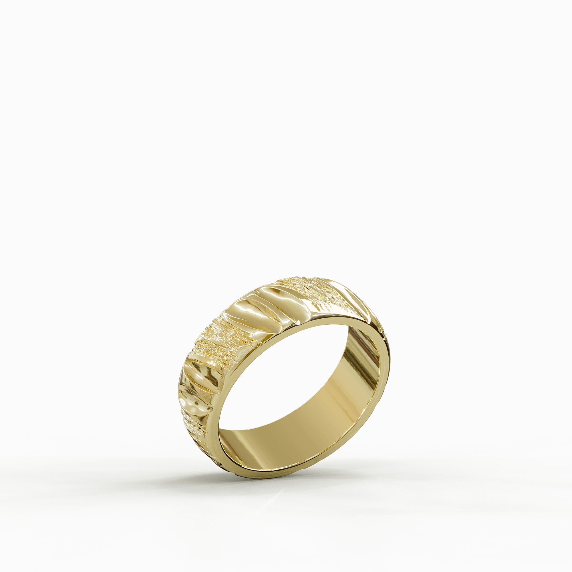 טבעת נישואין Zohar מזהב 14 קראט בטקסטורה של גלים וטבע