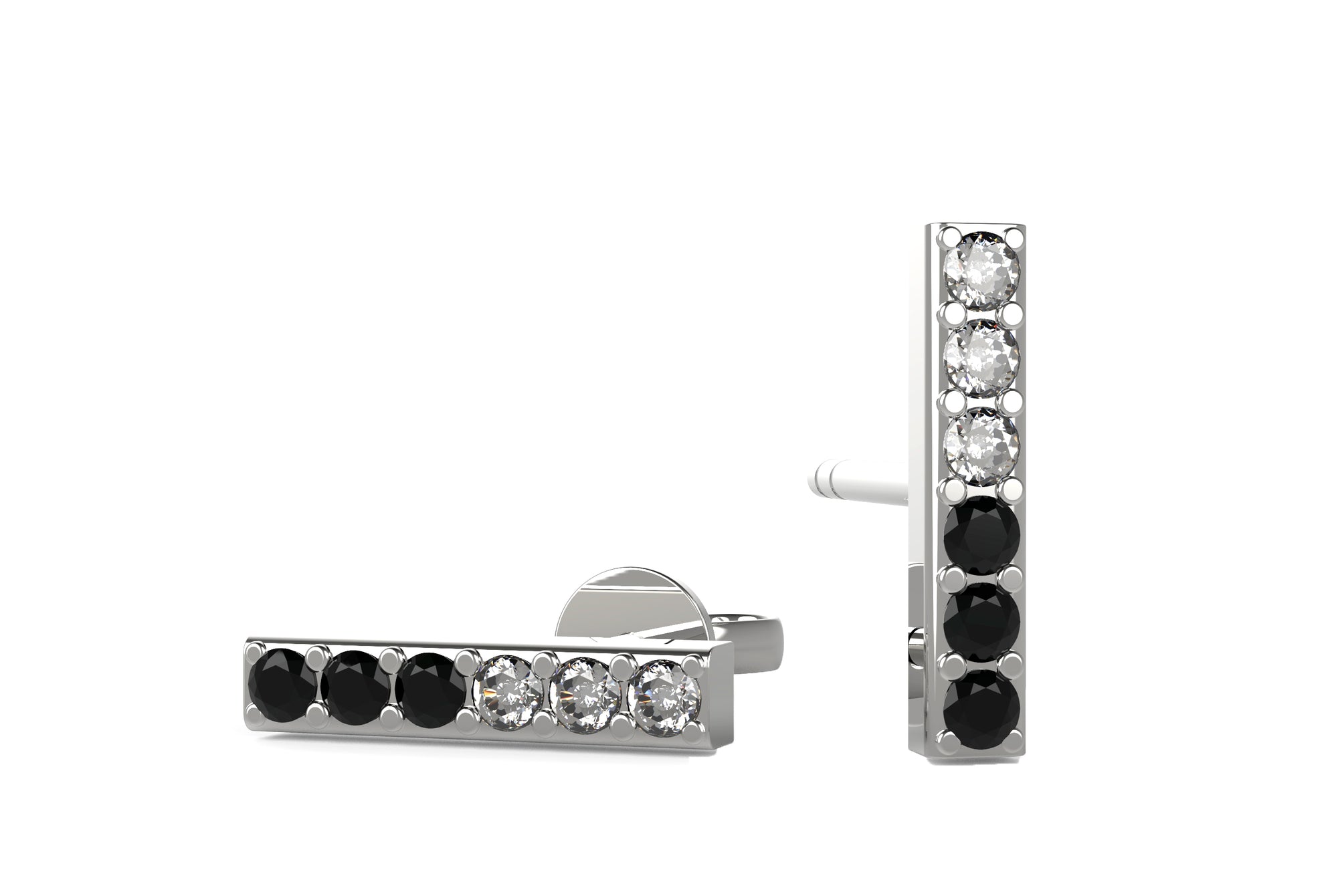 עגילי אלה זהב לבן 14 קראט עם יהלומים שחורים ולבנים למראה יוקרתי